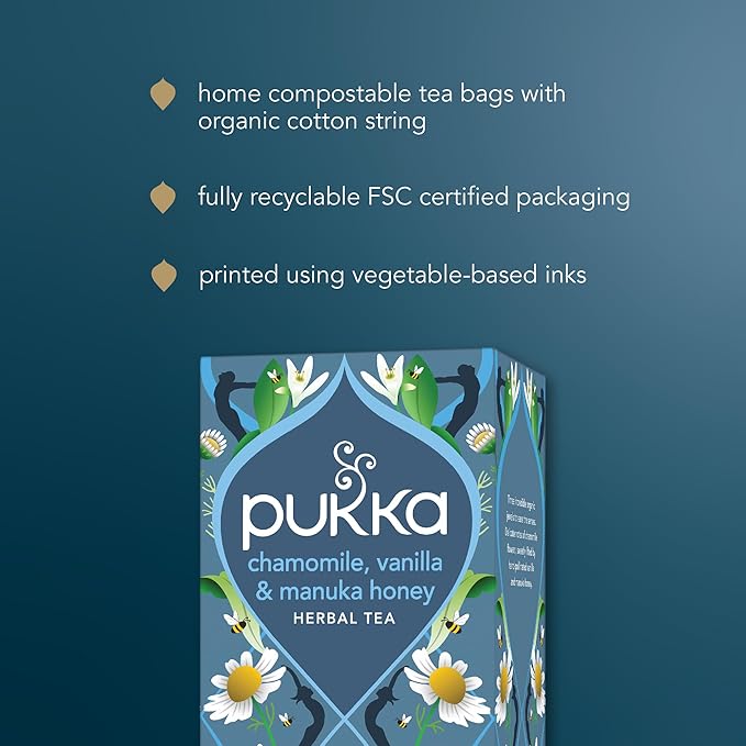 Pukka Calming Chamomile, Vanilla & Manuka Honey Organic Herbal Tea, Soothing Organic Tea Infusion Selection, Honey & Fennel Blend, Caffeine Free
