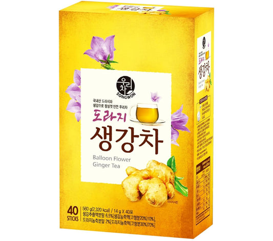 SONGWON Korean Doraji (Balloon Flower Root) Ginger Tea Sticks, Instant Herbal Tea Powder_40 Sticks (14g Each, 560g / 19.75oz)