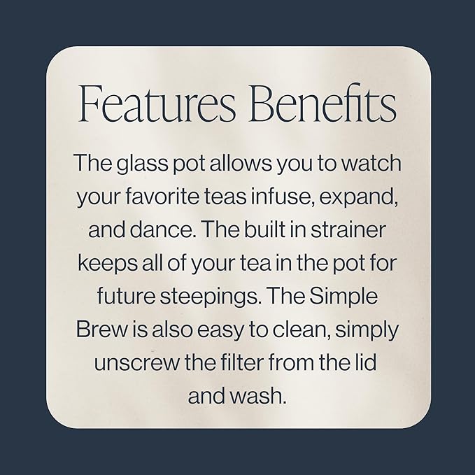 Rishi Tea Simple Brew Teapot - For 12oz Loose Tea Preparation, Built-in Strainer, Everyday Teaware, Easy to Clean, Borosilicate Glass, Enjoy Hot or Iced Tea - 400ml