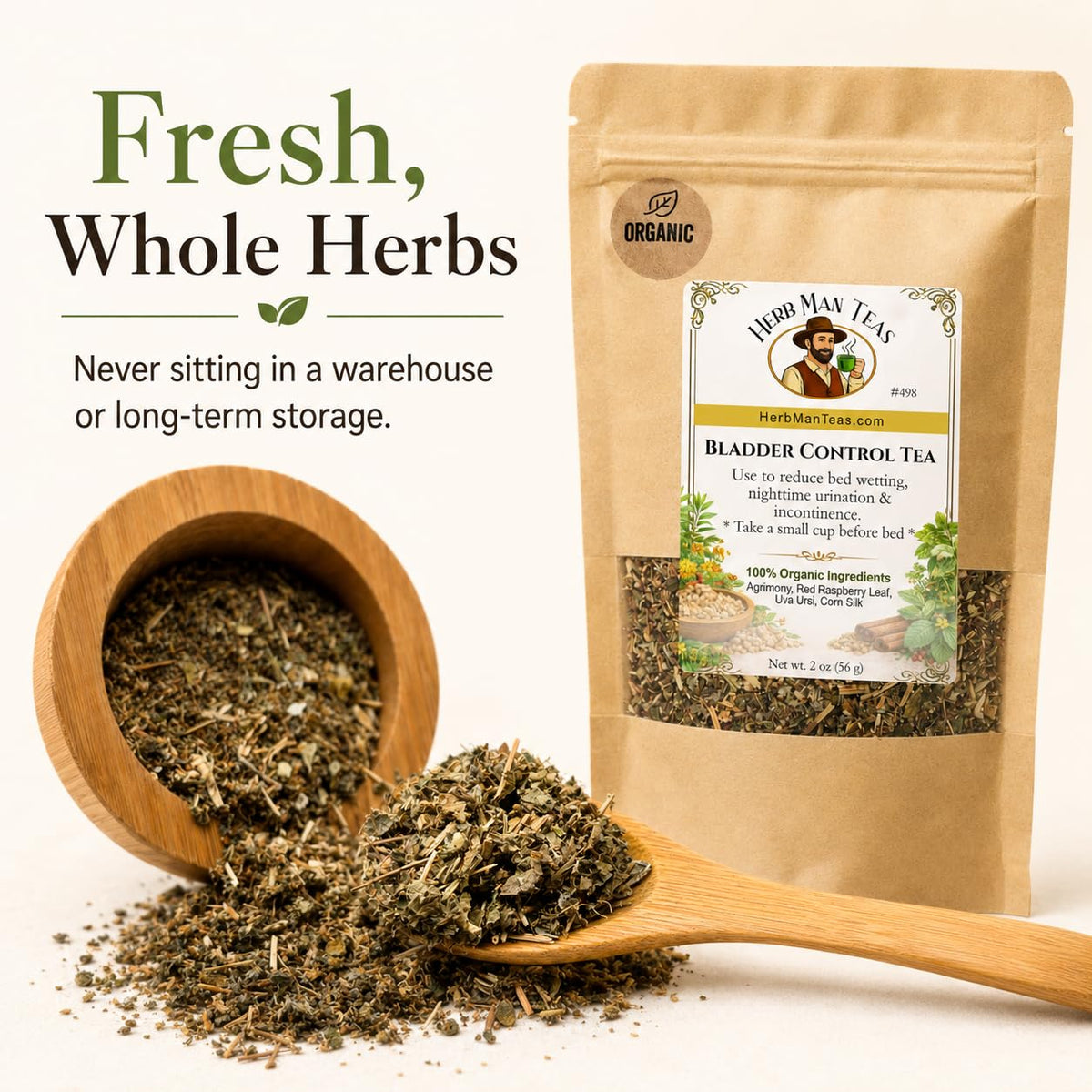 BLADDER CONTROL TEA – Nighttime Bladder Support &amp; Fewer Bathroom Trips – Organic Loose Leaf – by Master Herbalist Khabir | Corn Silk, Agrimony &amp; Stinging Nettle