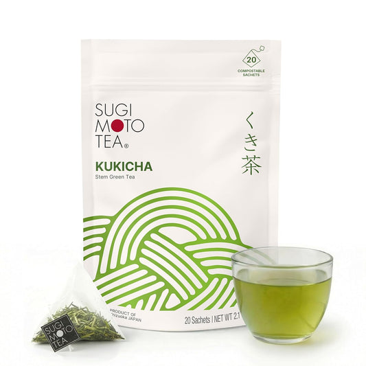 SUGIMOTO TEA Japanese Kukicha Stem Green Tea Bags 20 Count