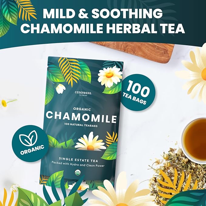 Organic Chamomile Tea — 100 Tea Bags, Organic Herbal Tea From Single Origin, Eco-Friendly Tea Bags, Non-GMO Caffeine Free Tea With Zero Sugar
