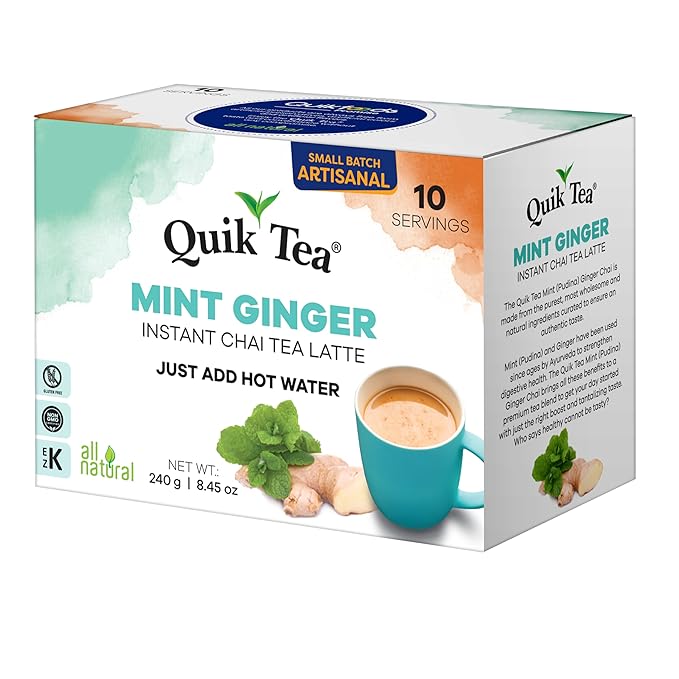 QuikTea Vegan Cardamom Chai Tea Latte – 10 Count, Bold Cardamom Flavor, Naturally Caffeine-Light, no preservatives – Just Add Hot Water