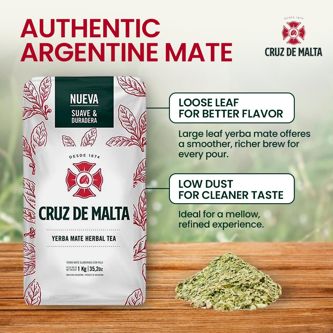 Cruz de Malta Yerba Mate Loose Leaf Tea 2.2 Lb - 1Kg - Pack of 2