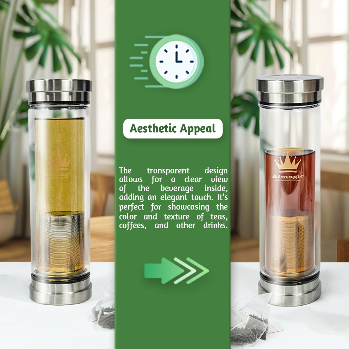 Almagic Tea Infuser Bottle for Loose Leaf Teas, 400 ml / 13.5 fl oz