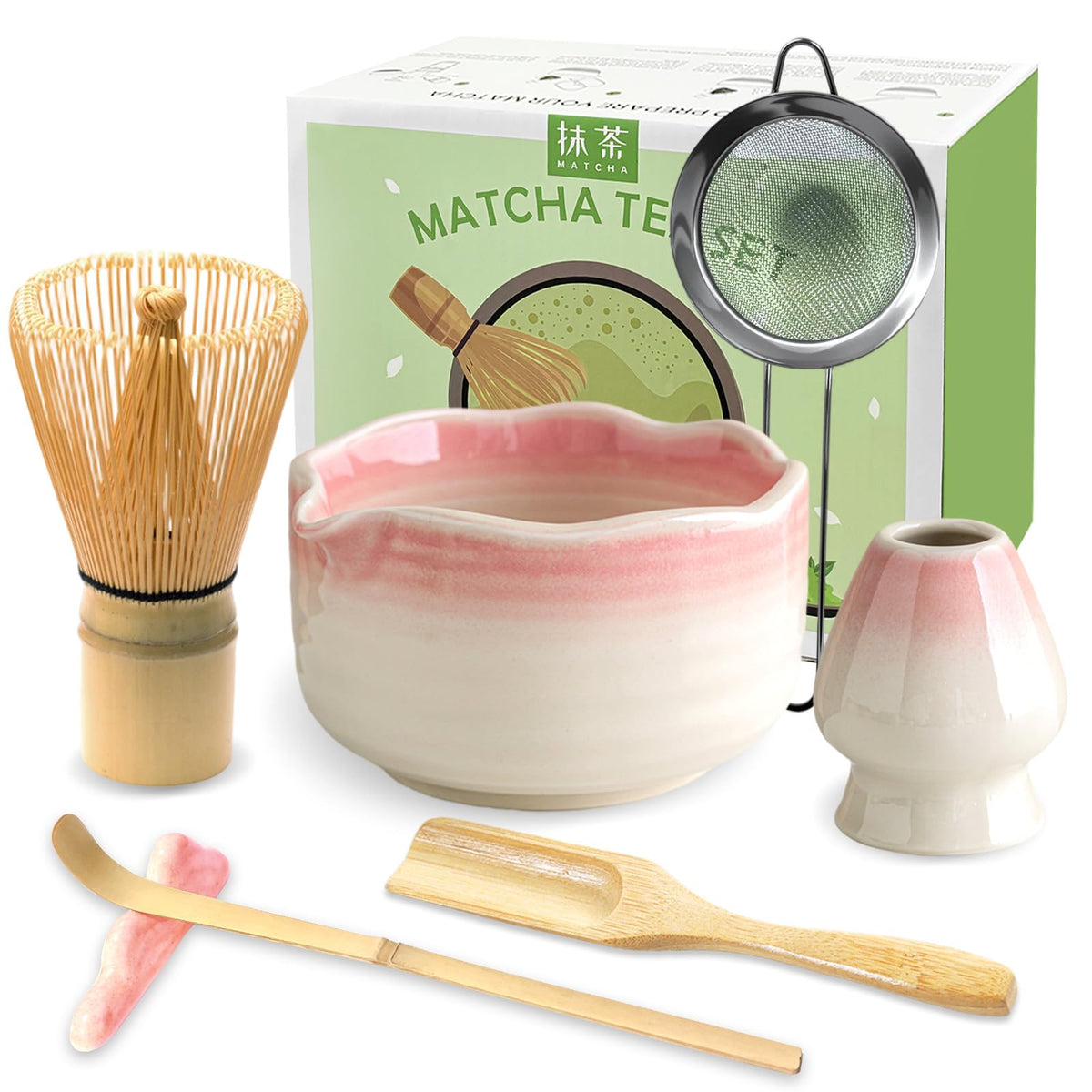 JBER Matcha Whisk Set, 7PCS Matcha Set with Bamboo Whisk and Ceramic Bowl