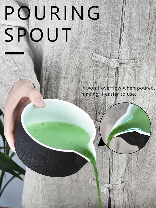 Artcome Premium Matcha Tool Set Black, Includes Matcha Bowl with Spout, Whisk, Holder, Scoop & Manual