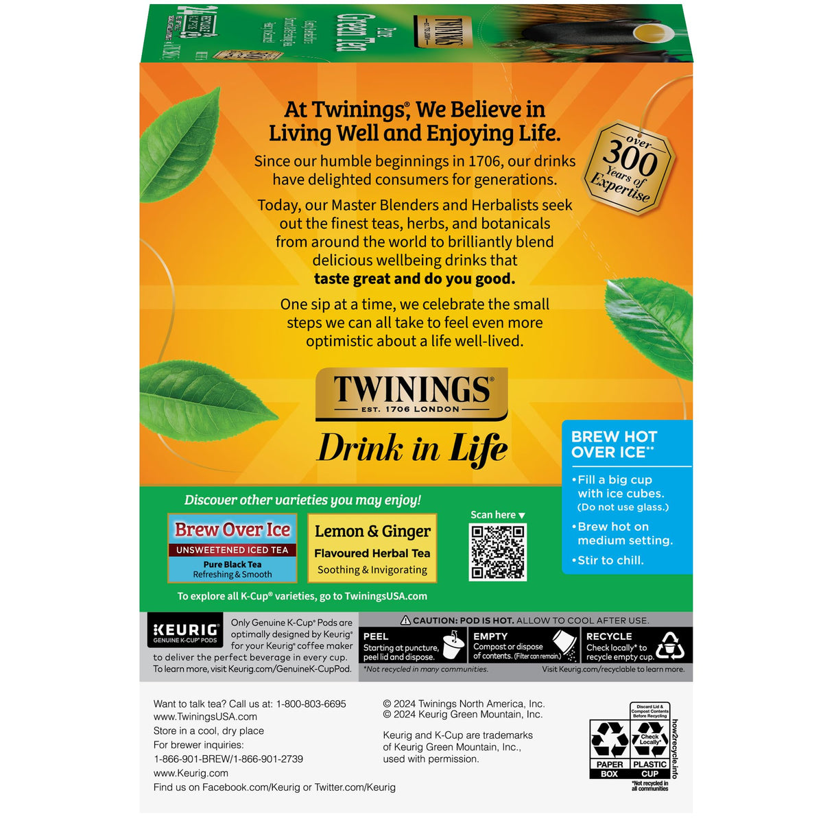 Twinings Pure Green Tea K-Cup Pods for Keurig, 24 Count (Pack of 2), Smooth Flavour, Enticing Aroma, Caffeinated, Enjoy Hot