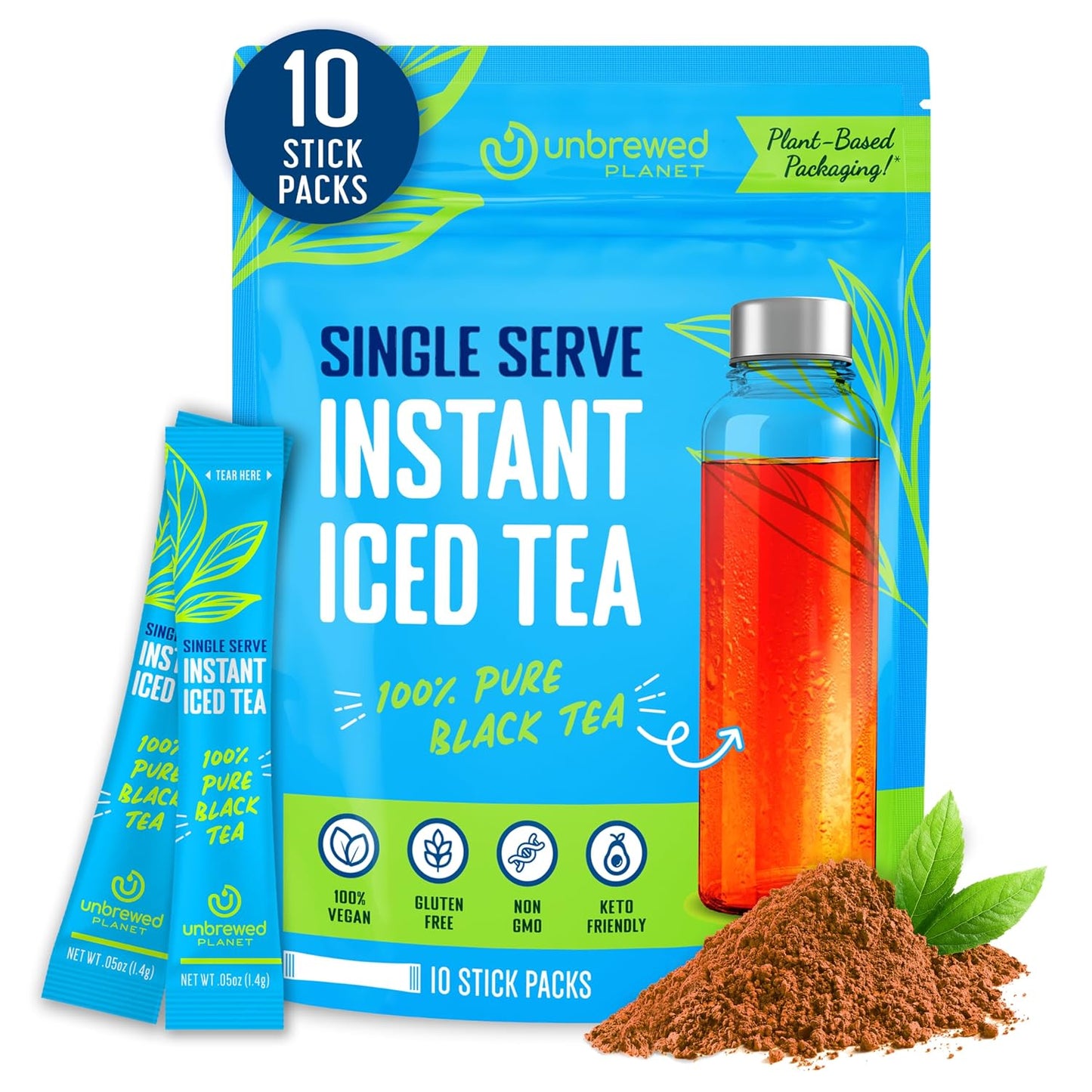 Unbrewed Planet Instant Iced Tea, 100% Black Tea, Unsweetened, 10 Packets