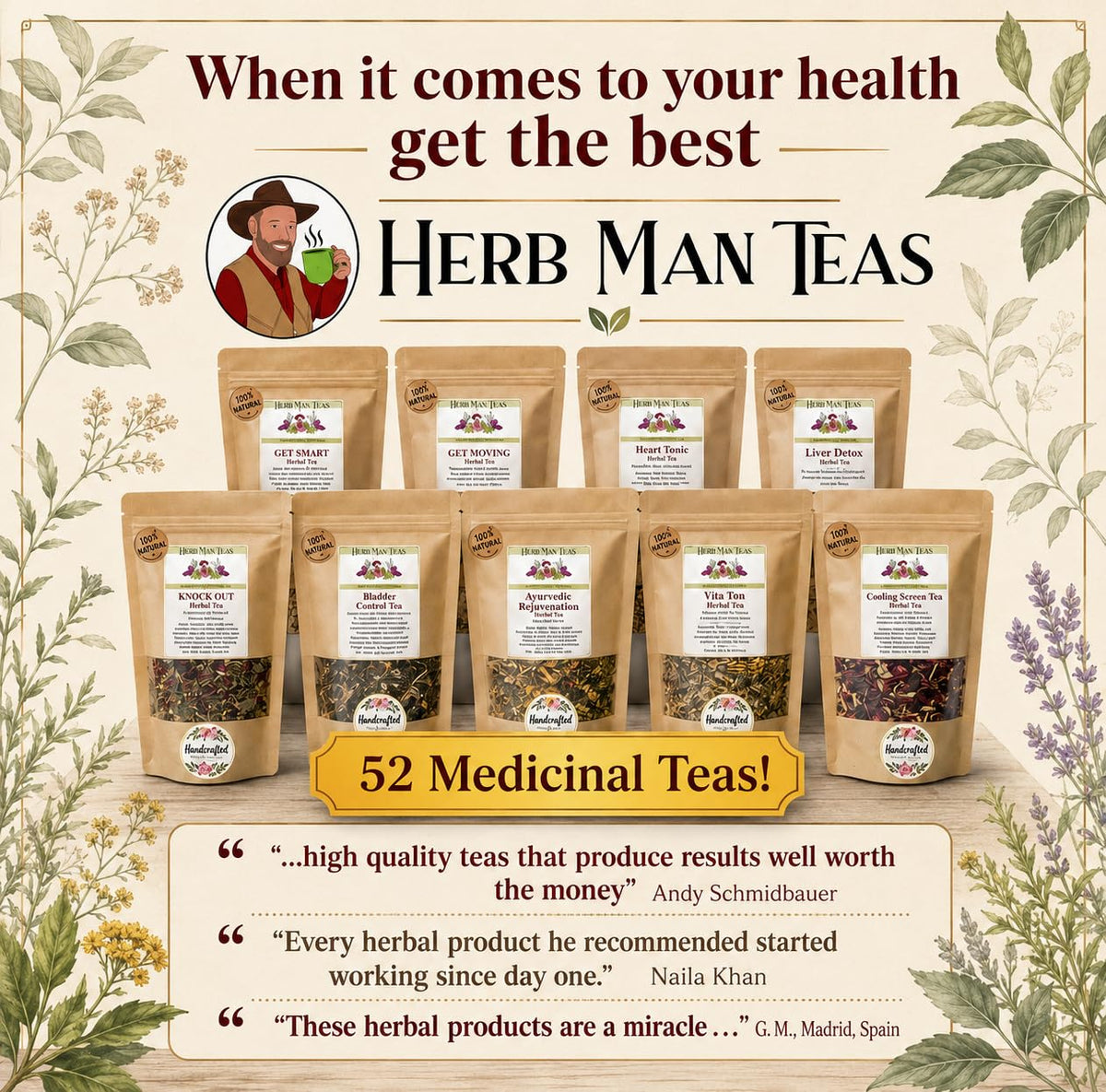 HAPPY TEA – Pleasant Feel-Good Daily Boost, Uplifting Mood Support &amp; Positive Energy with St. John’s Wort, Brahmi &amp; Rhodiola – Premium Organic Loose Leaf – Formulated by Master Herbalist