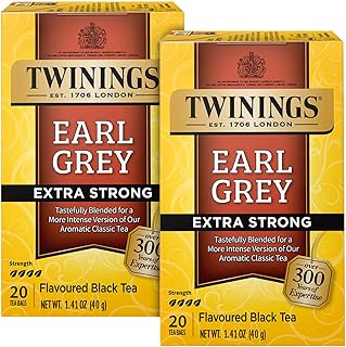 Twinings Earl Grey Tea Extra Strong 2-Pack – A Bright and Zesty Black Tea Infused with Citrus Bergamot Flavours, Caffeinated Tea Bags, Individually Wrapped, 20 Count Ea