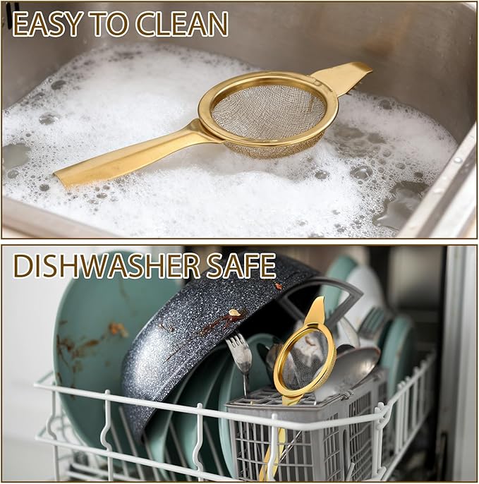 1 Pc 2.2" Gold Matcha Strainer, Matcha Sifter Stainless Steel Gold Strainer, Small Strainers Fine Mesh With Handle Base for Loose Tea Coffee Cocktail