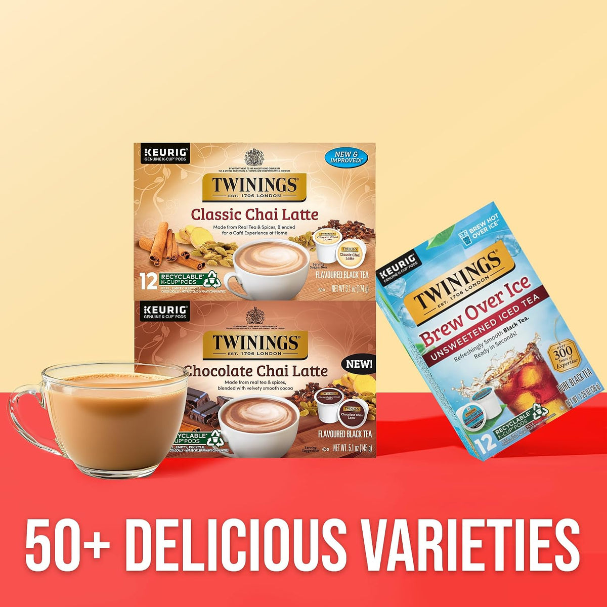 Twinings Chai Latte Creamy Black Tea K-Cups for Keurig, 12 CT Box (6 Pack)