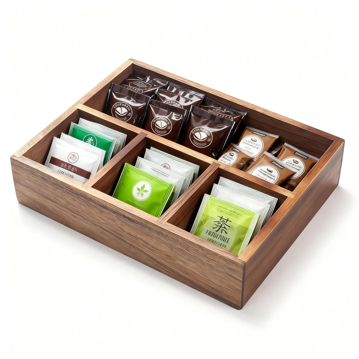 XIMISISE Tea Bag Holder, Acacia Wood Tea Bag Storage Organizer, Tea Candy Basket
