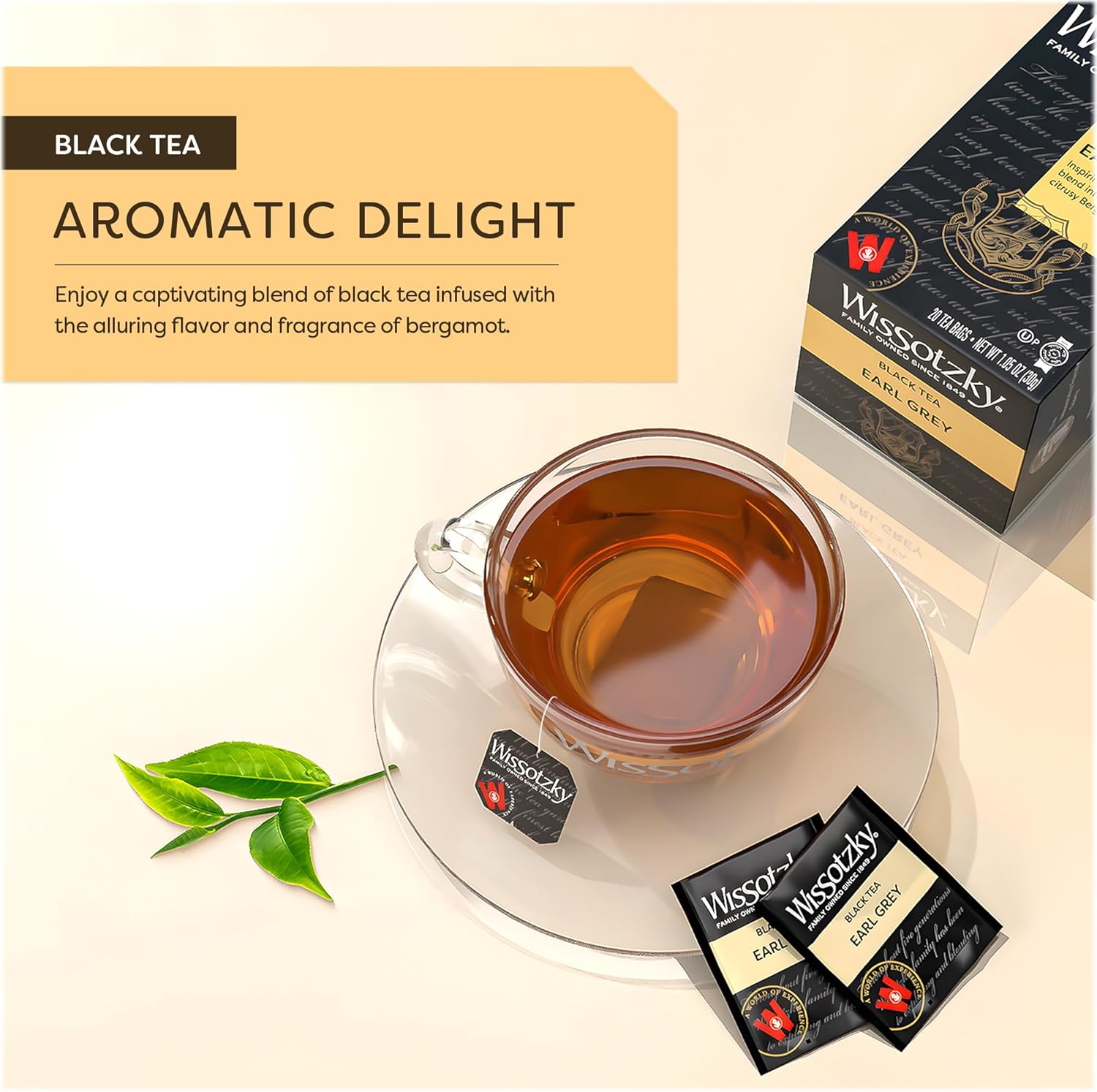 Wissotzky Earl Grey Black Tea, 3 Pack - 60 Tea Bags | Fragrant & Aromatic Tea | Antioxidant Rich | Uplifting Black Tea Bags