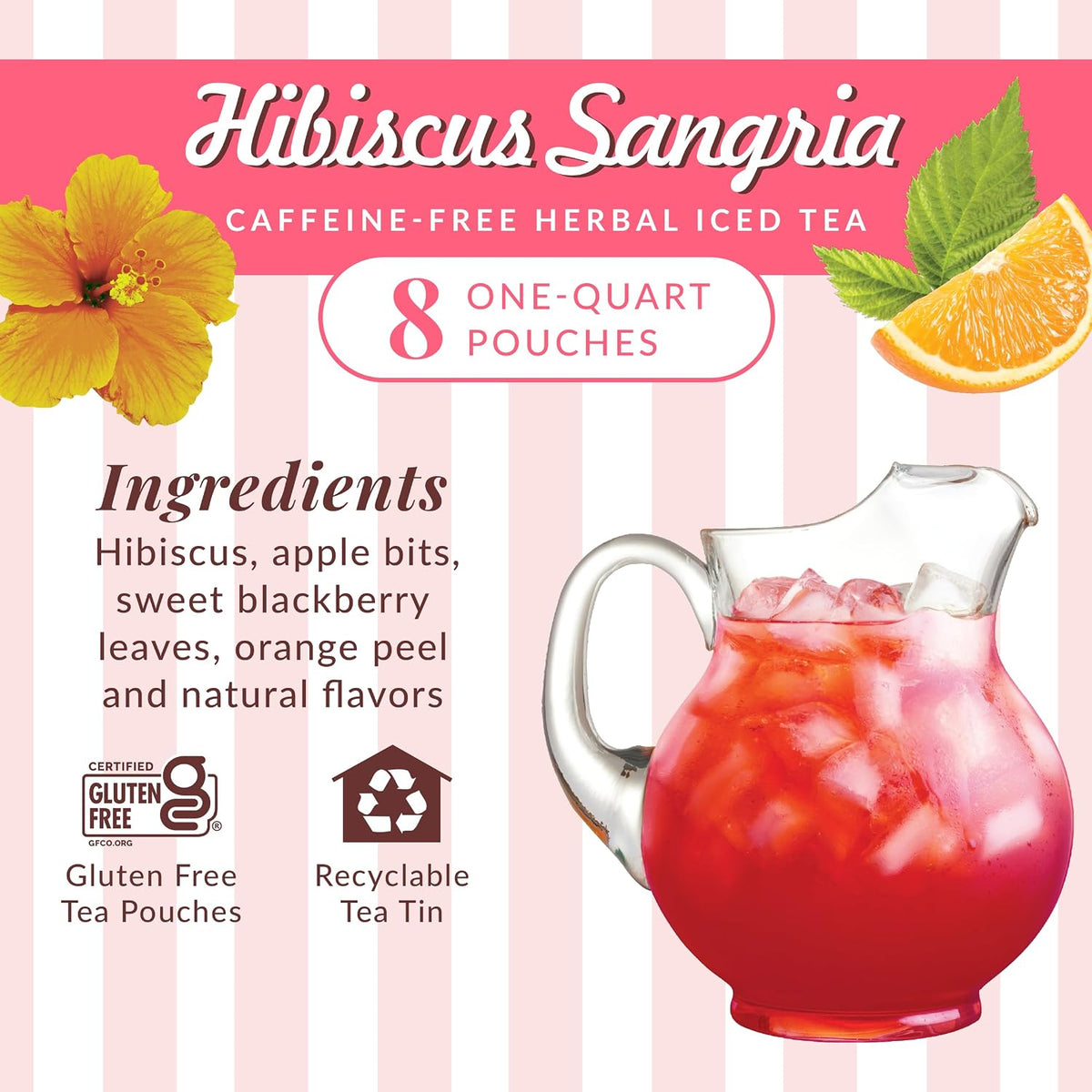 The Republic of Tea – Hibiscus Sangria Iced Herbal Tea, 8 Large Quart-Sized Iced Tea Pouches, Naturally Caffeine Free