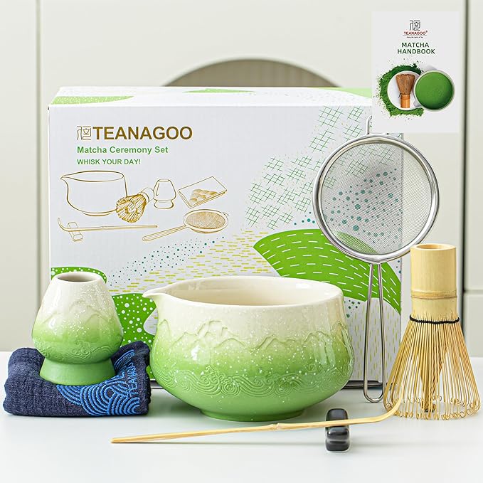Teanagoo 7 Pcs Matcha Whisk Set,Green Matcha Set, Ceremony Matcha Powder Kit,Matcha Tea Set for Making Latte