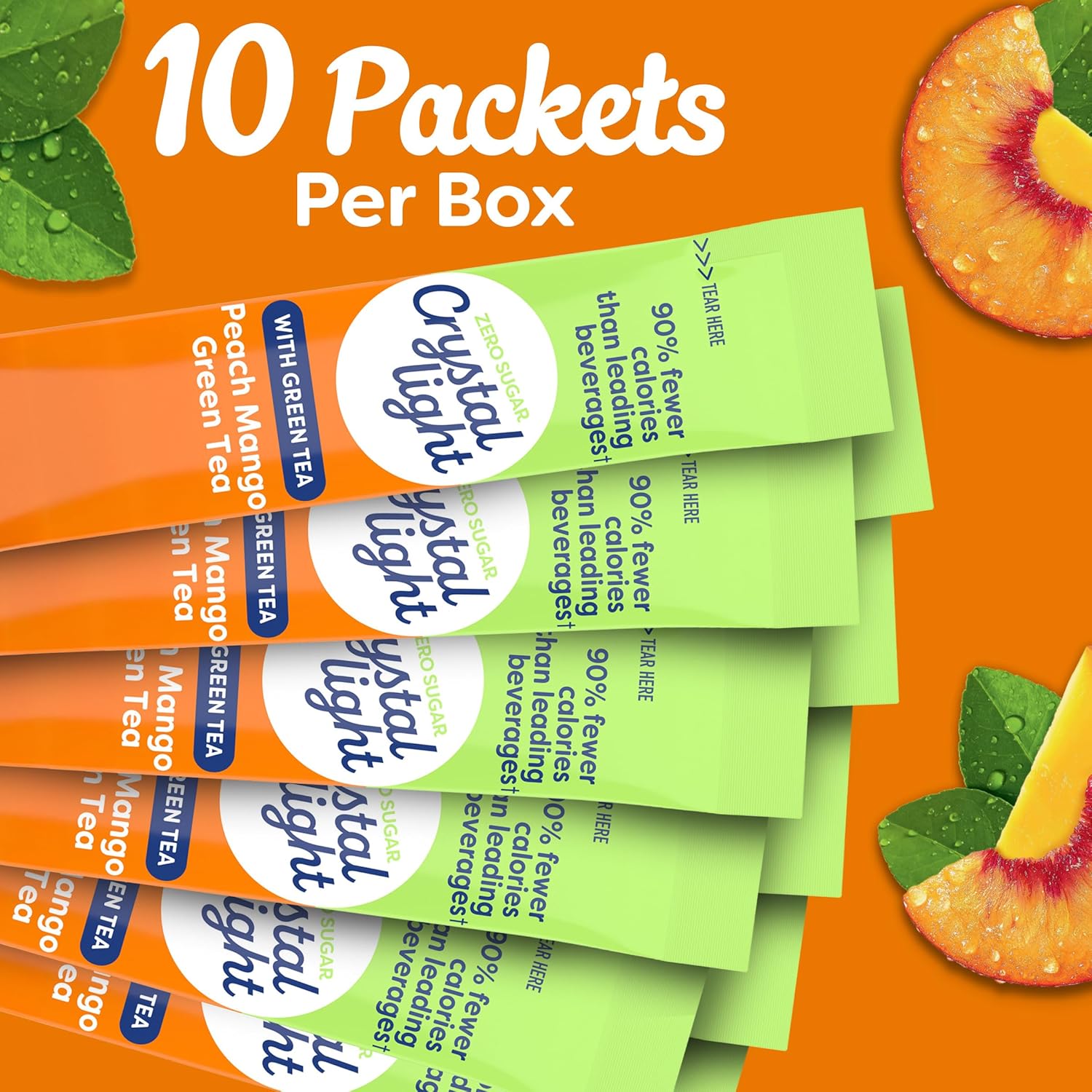 Crystal Light Drink Mix, 10 Packets, for Convenient On-the-Go Flavorful Hydration, Naturally flavored with other natural flavor Peach Mango Green Tea, Zero Sugar, 0.8 oz