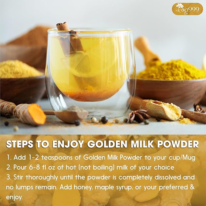 TOG999, Premium 8oz Golden Milk Powder - Turmeric, Cinnamon, Ginger & Black Pepper – Natural Spice Blend for Lattes, Smoothies & Baking – Non-GMO