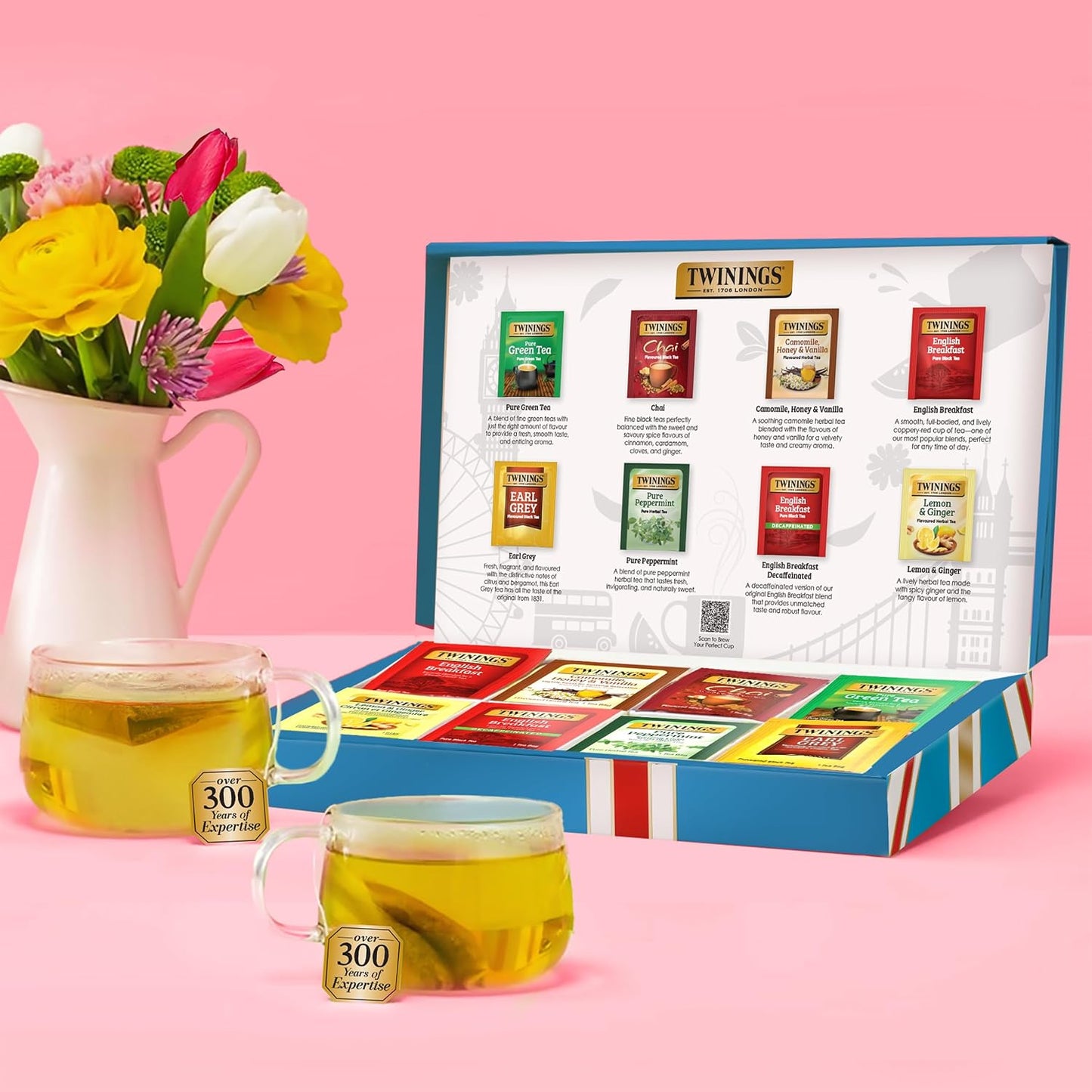 Twinings Classic Tea Collection Gift Box, 48 Tea Bags (1 Pack) | A Sampler of 8 Varieties of Black, Herbal, Green, &amp; Chai Teas, In a Decorative Box, 48 Foil Lined Individually Wrapped Bags