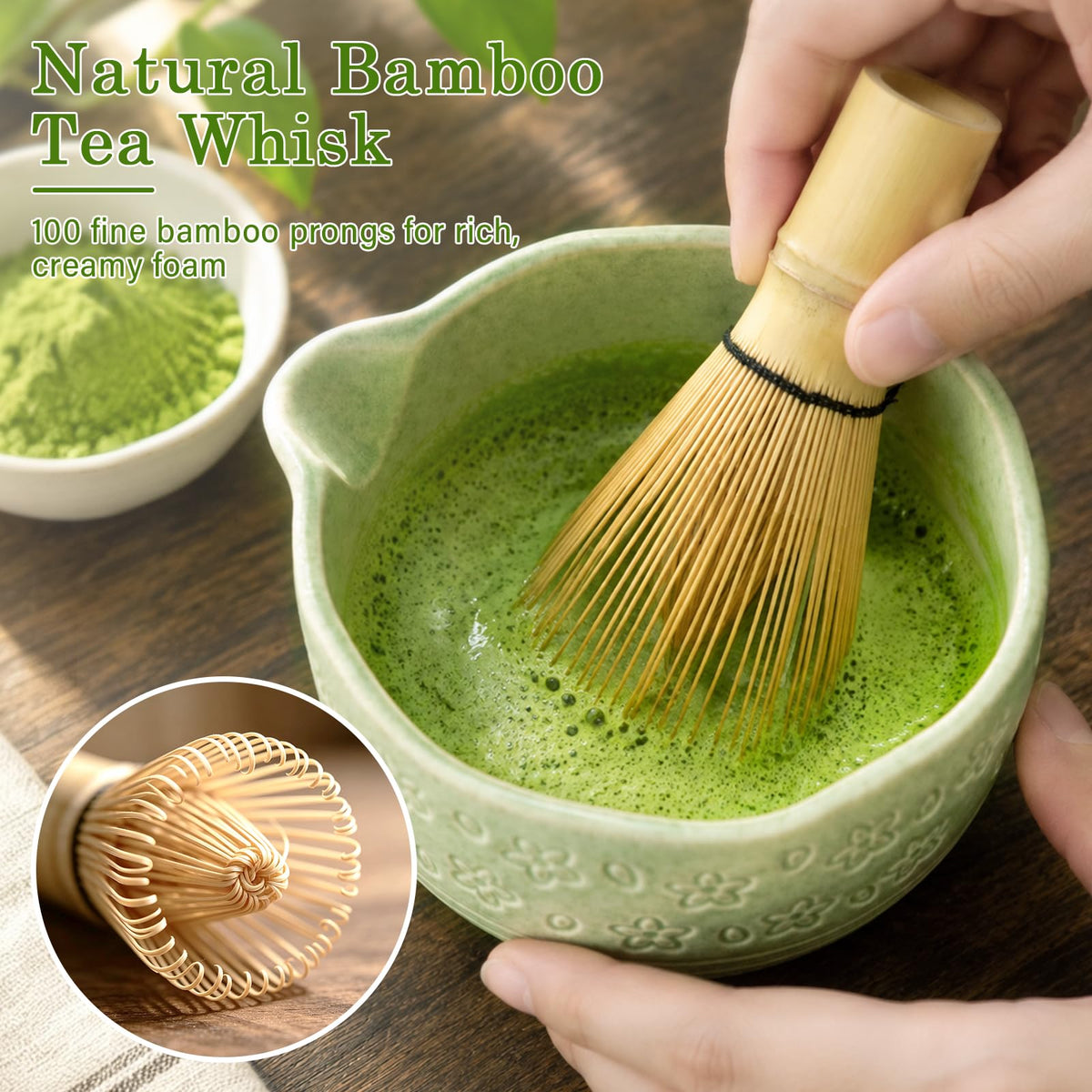 ALBISS Matcha Whisk Set, 7Pcs Ceramic Matcha Kit with Cherry Blossom Design