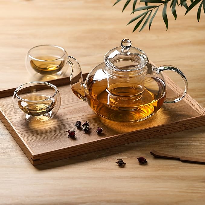 Cnglass Glass Teapot Stovetop Safe,Clear Teapot with Removable Infuser 20.3 oz,Loose Leaf and Blooming Tea Maker