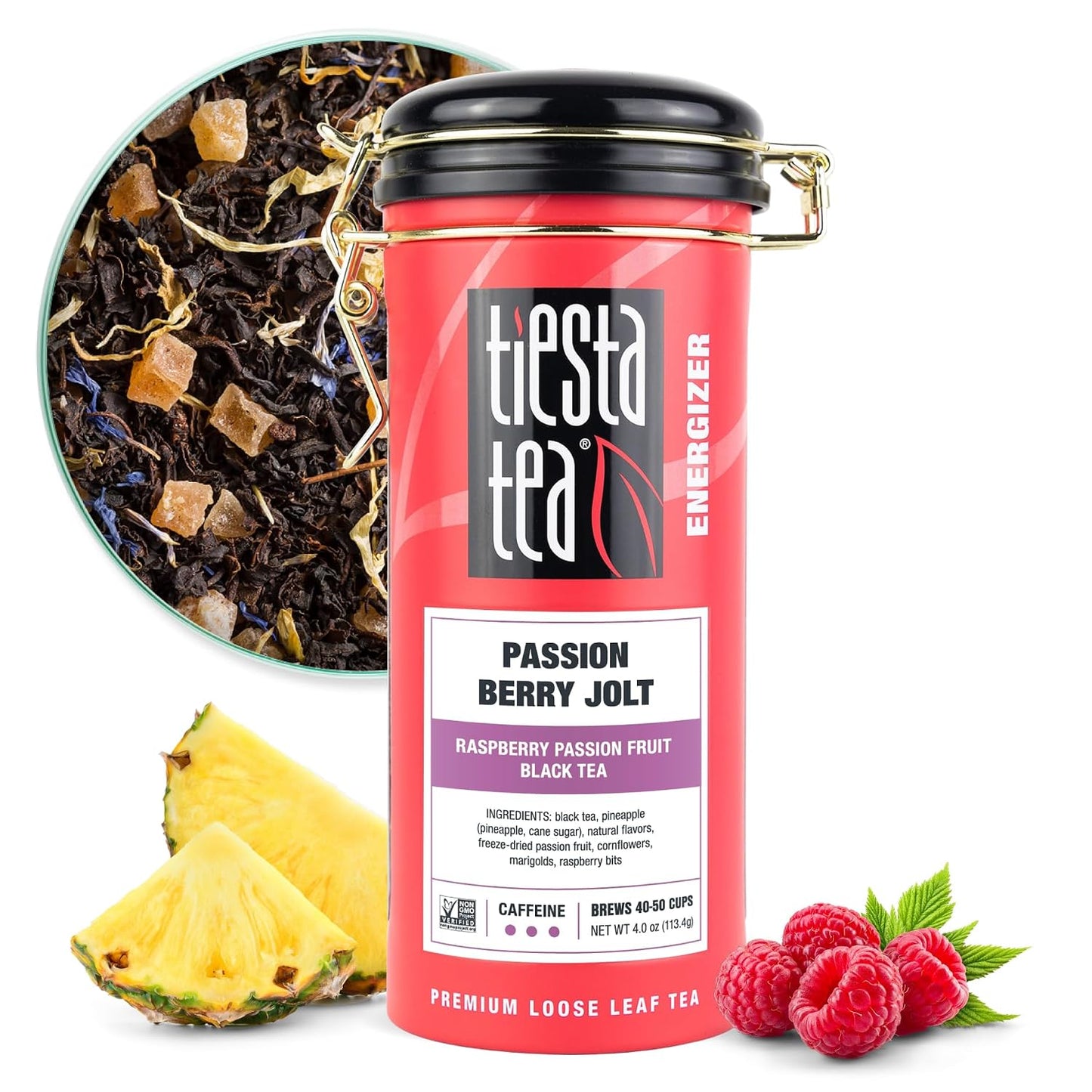 Tiesta Tea - Passion Berry Jolt, Loose Leaf | Raspberry Passion Fruit Black Tea, Premium Caffeinated Blend, Make Hot or Iced &amp; Brews Up to 50 Cups, 4oz Refillable Tin