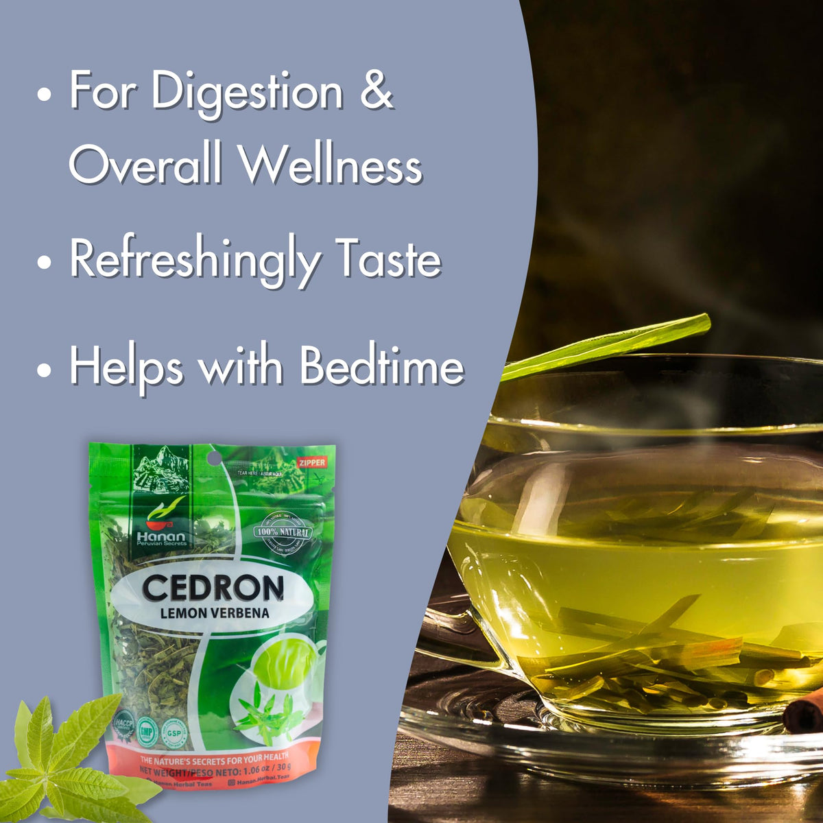 HANAN PERUVIAN SECRETS Hanan Lemon Verbena (Cedron) Loose Herbs – Herbal Tea All-Natural Beebrush from Peru’s Andes Mountains