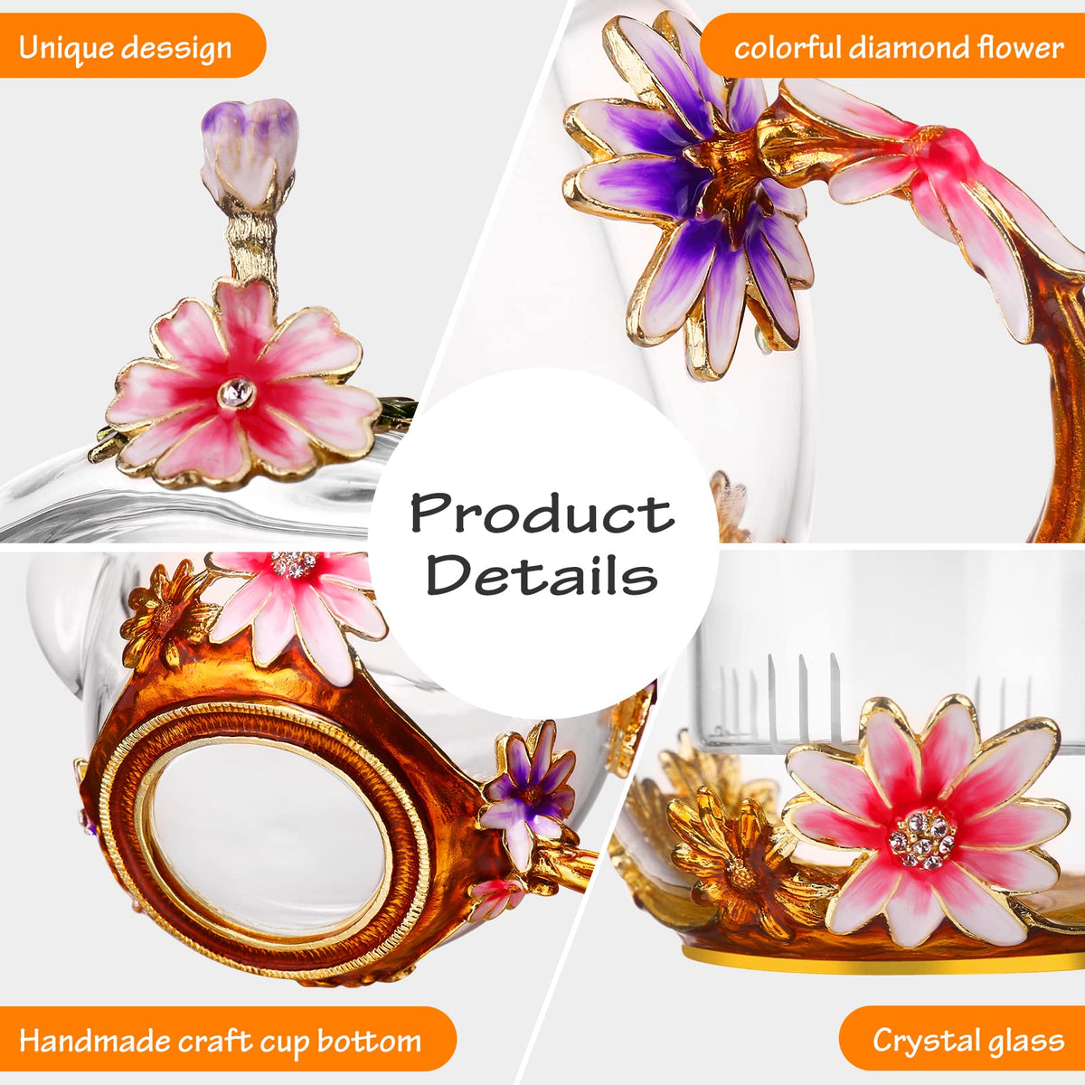 Luka Tech 35OZ Enamel Glass Flower Teapot Gifts For Women