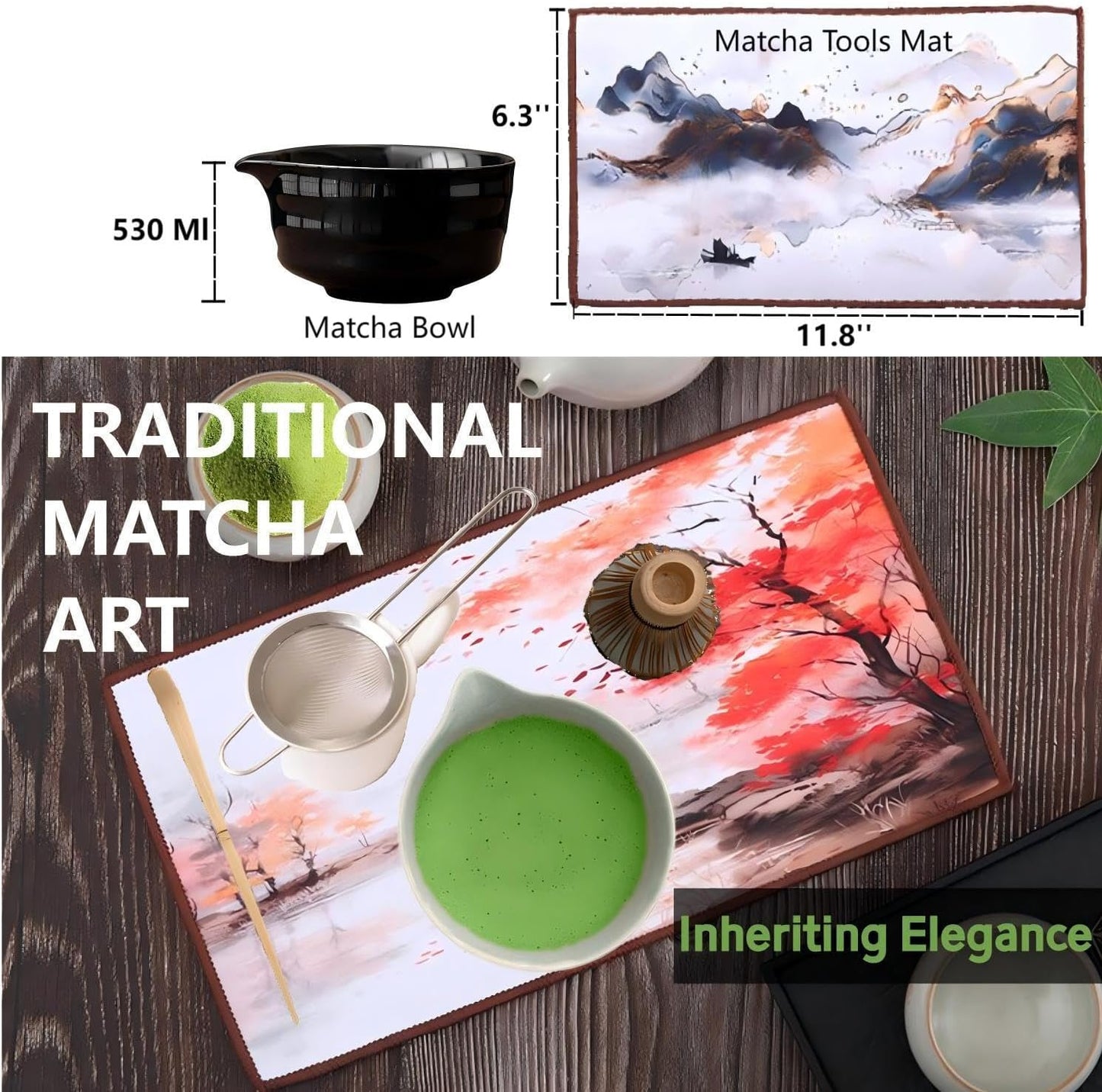 Matcha Tools ，Matcha Whisk Holder， Matcha Chasen Whisk Stand ，Ceramic Holder ，Matcha Bowl ，Traditional Japanese Tea Ceremony Starter (Cyan Ceramic Holder，Whisk ， 4 set)
