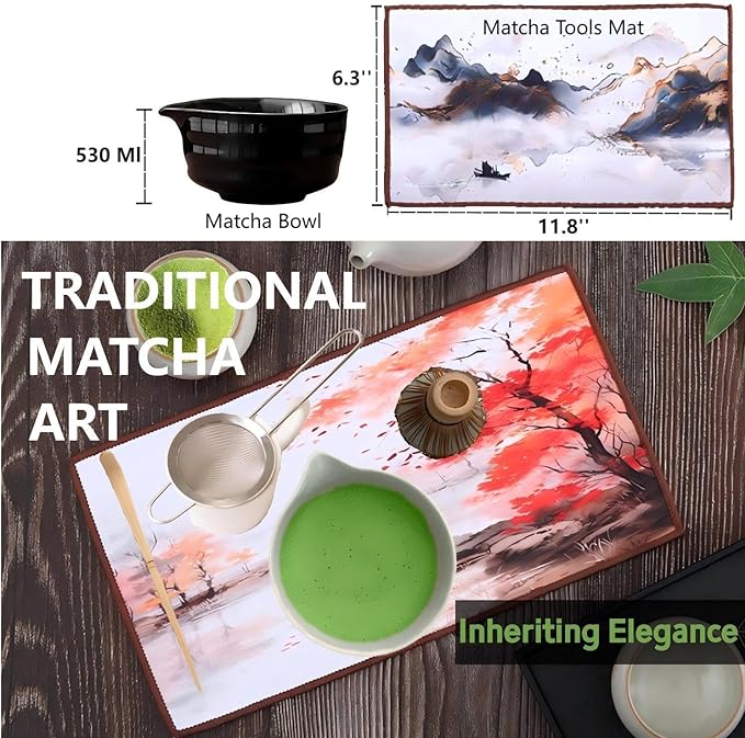 Matcha Whisk Holder Matcha Chasen Whisk Stand Ceramic Holder fit for Traditional Japanese Tea Ceremony Starter Matcha Tools Matcha Bowl (Black Matcha