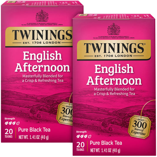 Twinings Tea, English Afternoon Tea 2-Pack – Uplifting and Refreshing Caffeinated Black Tea Bags Individually Wrapped, 20 Count Each