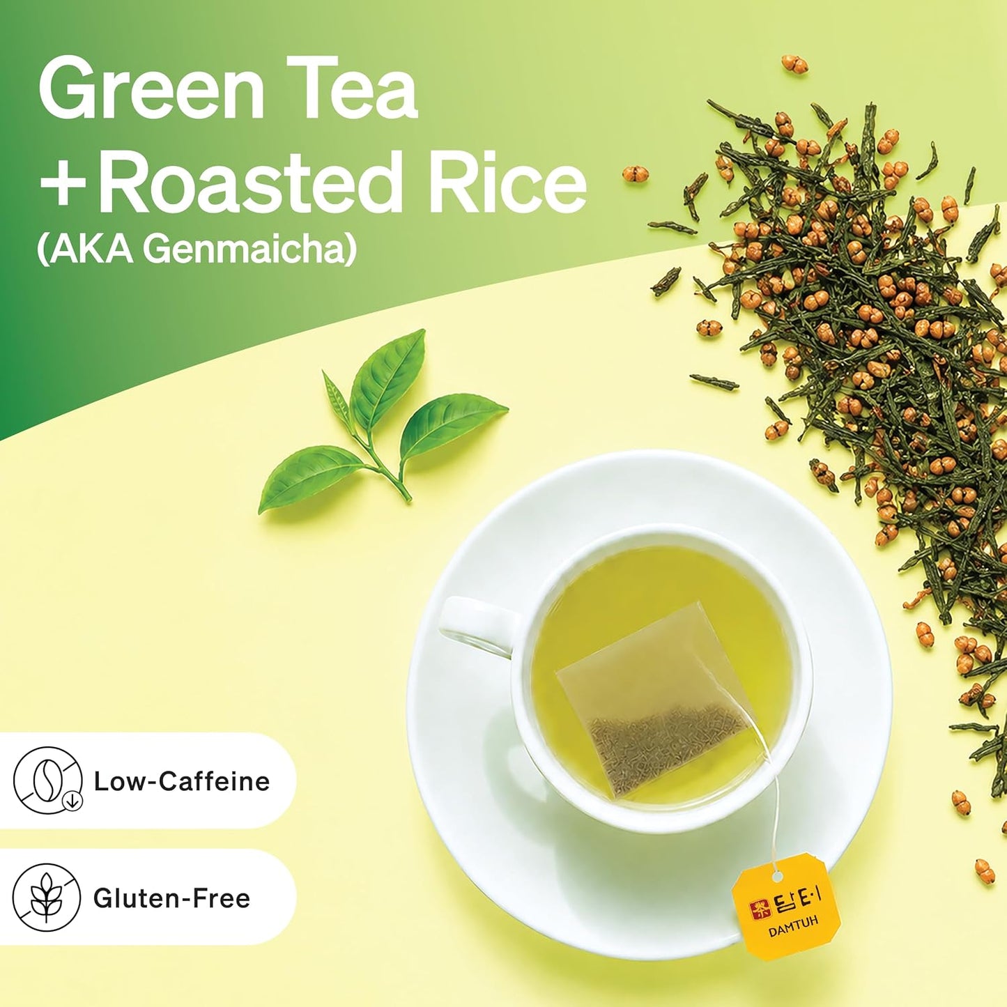 Damtuh Korean Brown Rice Green Tea Bags, Genmaicha, 150 Count | Roasted Rice, Individually Wrapped, Low Caffeine, Sugar-Free, Hot or Iced, Toasted Nutty Flavor, Korean Green Tea