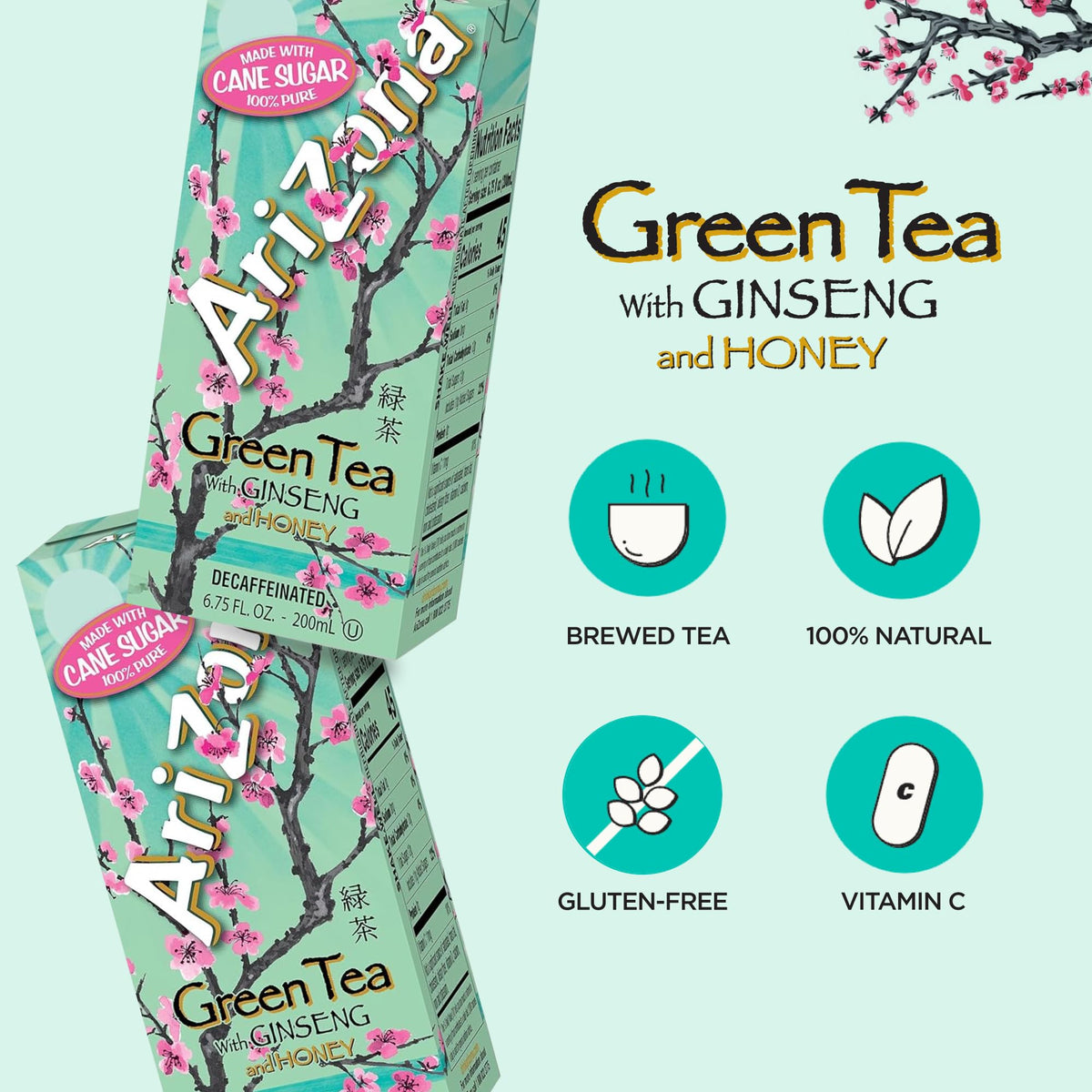 AriZona Green Tea, Drink Boxes | Cane Sugar | 6.75 fl oz (32 Pack)