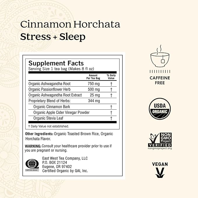 Yogi Tea Cinnamon Horchata Stress & Sleep - 16 Tea Bags per Pack (4 Packs) - Organic Sleep Tea - Supports a Restful Sleep - Includes Ashwagandha