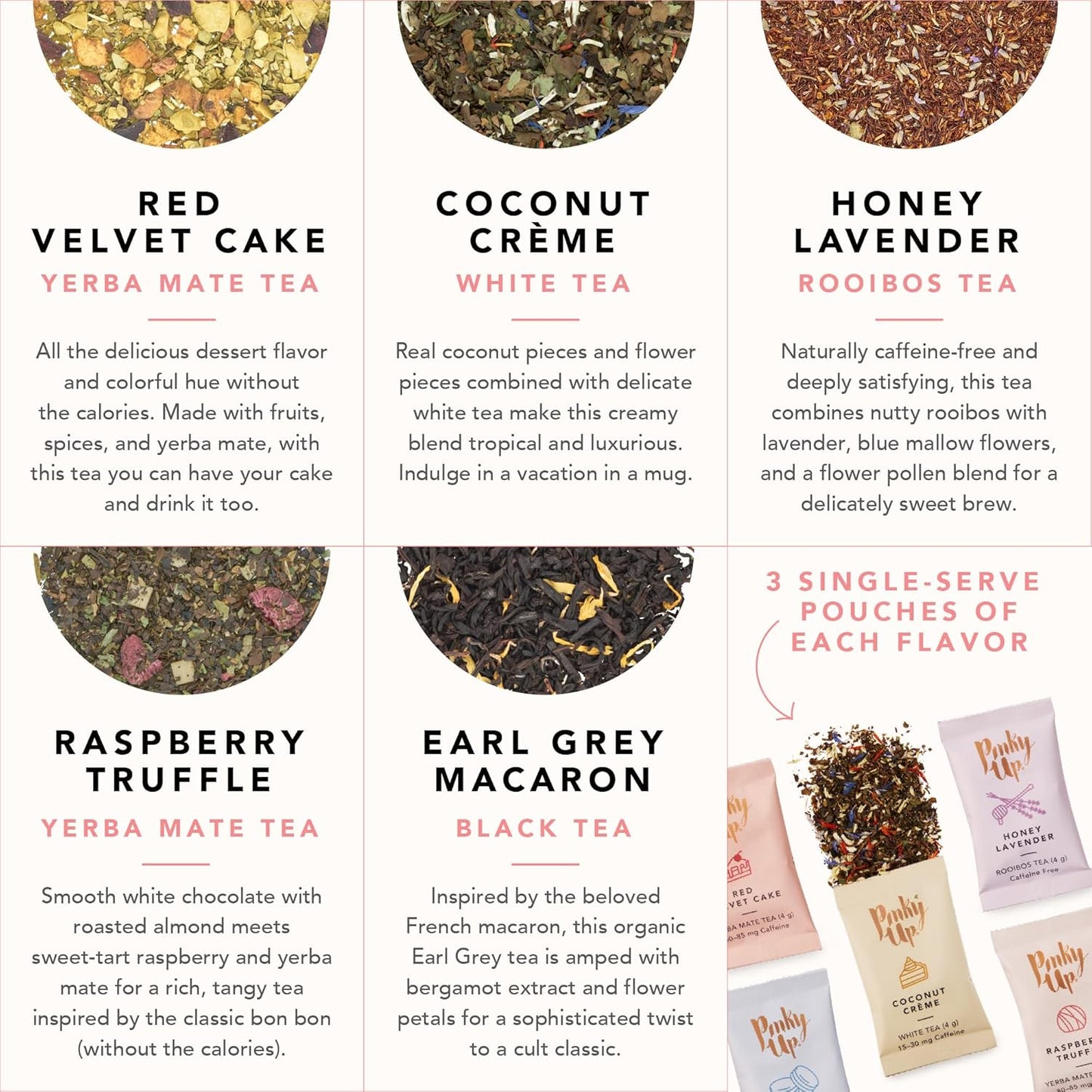 Pinky Up Loose Leaf Tea Sampler Set - Calorie Free Single Serving Loose Leaf Herbal Tea Variety Gift Pack, 15 Pouches