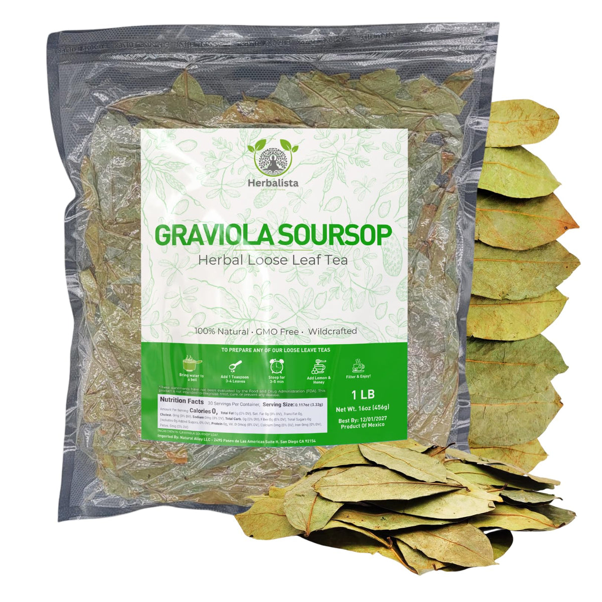 Herbalista - Premium Whole Dried Graviola Soursop Leaf (4 oz | 350+ Leaves) | 100% Natural Hoja de Guanabana | Fresh