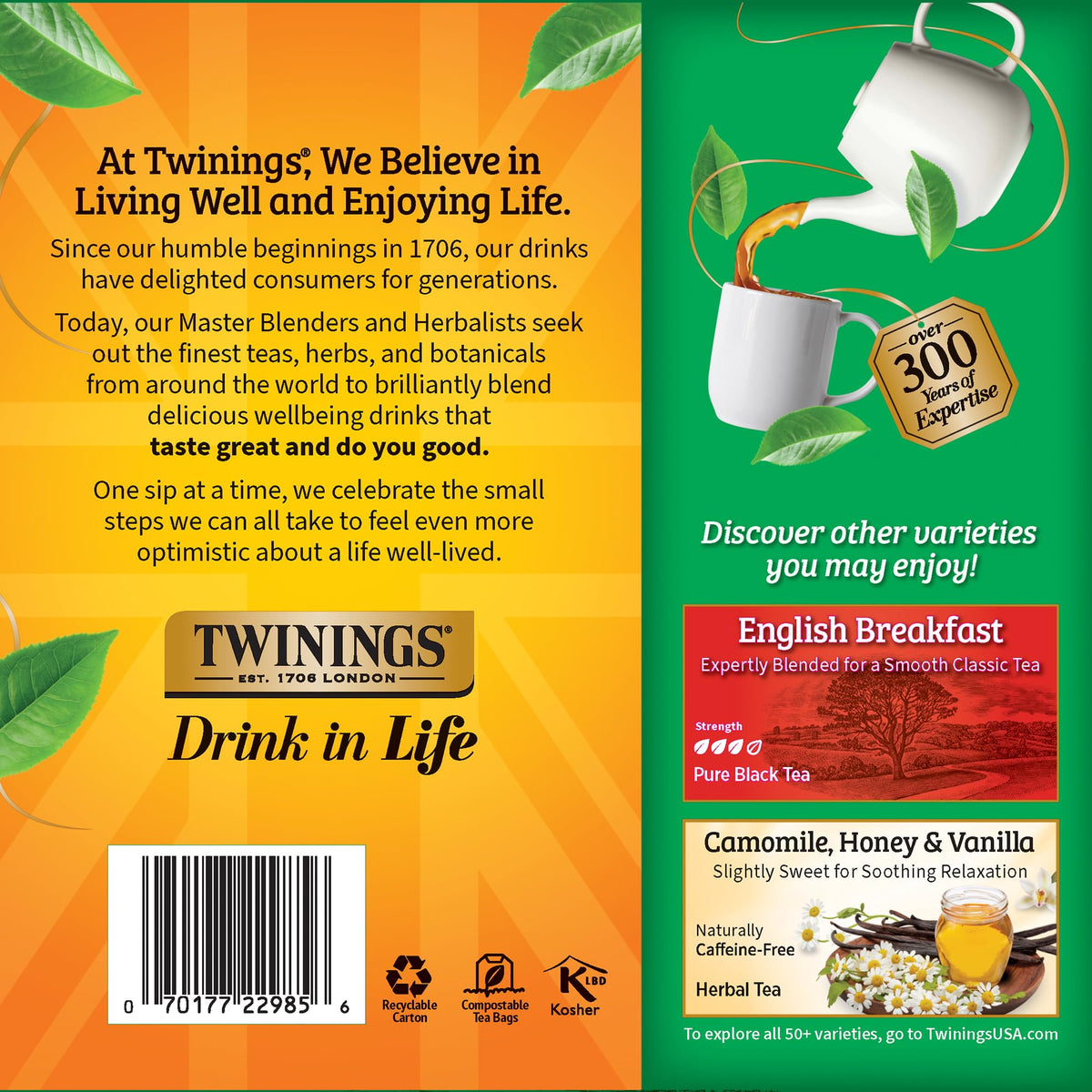 Twinings Irish Breakfast Black Tea Individually Wrapped Bags, 100 Count (Pack of 1), Flavourful, Bold, and Robust, Caffe