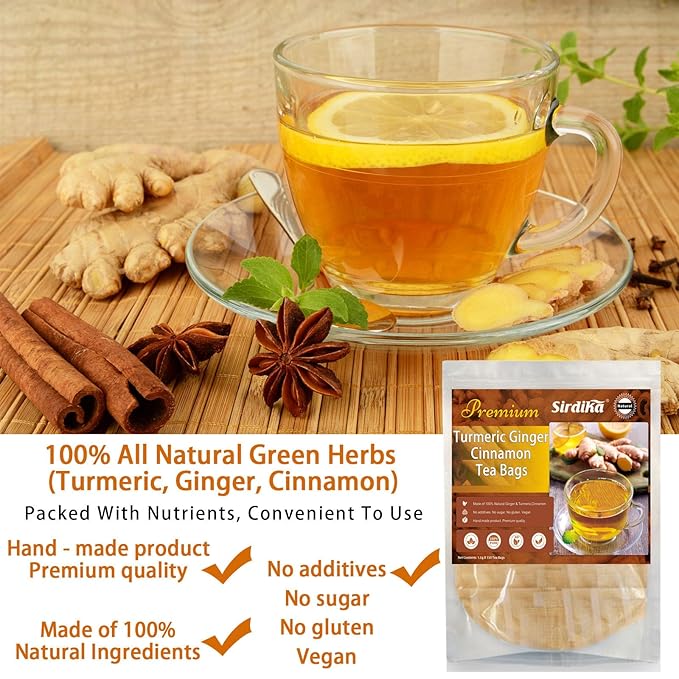 Turmeric Ginger Cinnamon Tea - 150 Teabags Premium Turmeric Ginger Herbal Tea, Curcuma Teas Bag Hand-made Blend of Turmeric&Ginger&Cinnamon