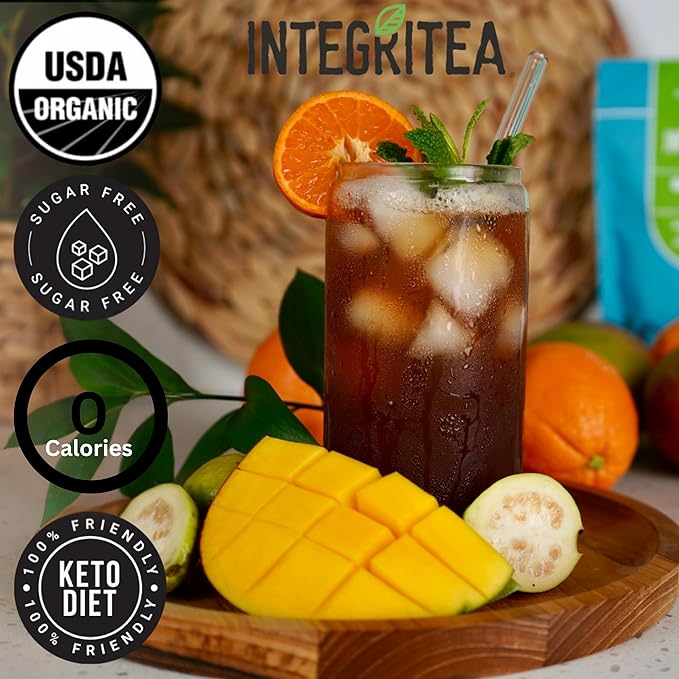 IntegriTEA Bluegrass Breeze Hot or Cold Brew Organic Black Tea Bags Infused with Guava Passion Fruit Mango- 6-Bags Unsweetened Tea Pack Makes 6 Gallons