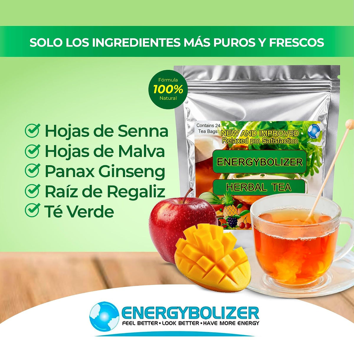 Energybolizer Perfect Weight Herbal Tea, 24 Bags (Apple Mango) – Natural Herbal Tea for Men and Women to Support Digestion and Overall Wellness