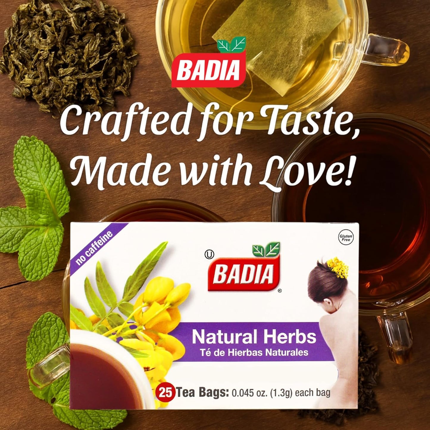 Badia Natural Herbs Tea, 25 Tea Bags (Pack of 2) – Herbal Blend for Brewing Hot or Iced Tea