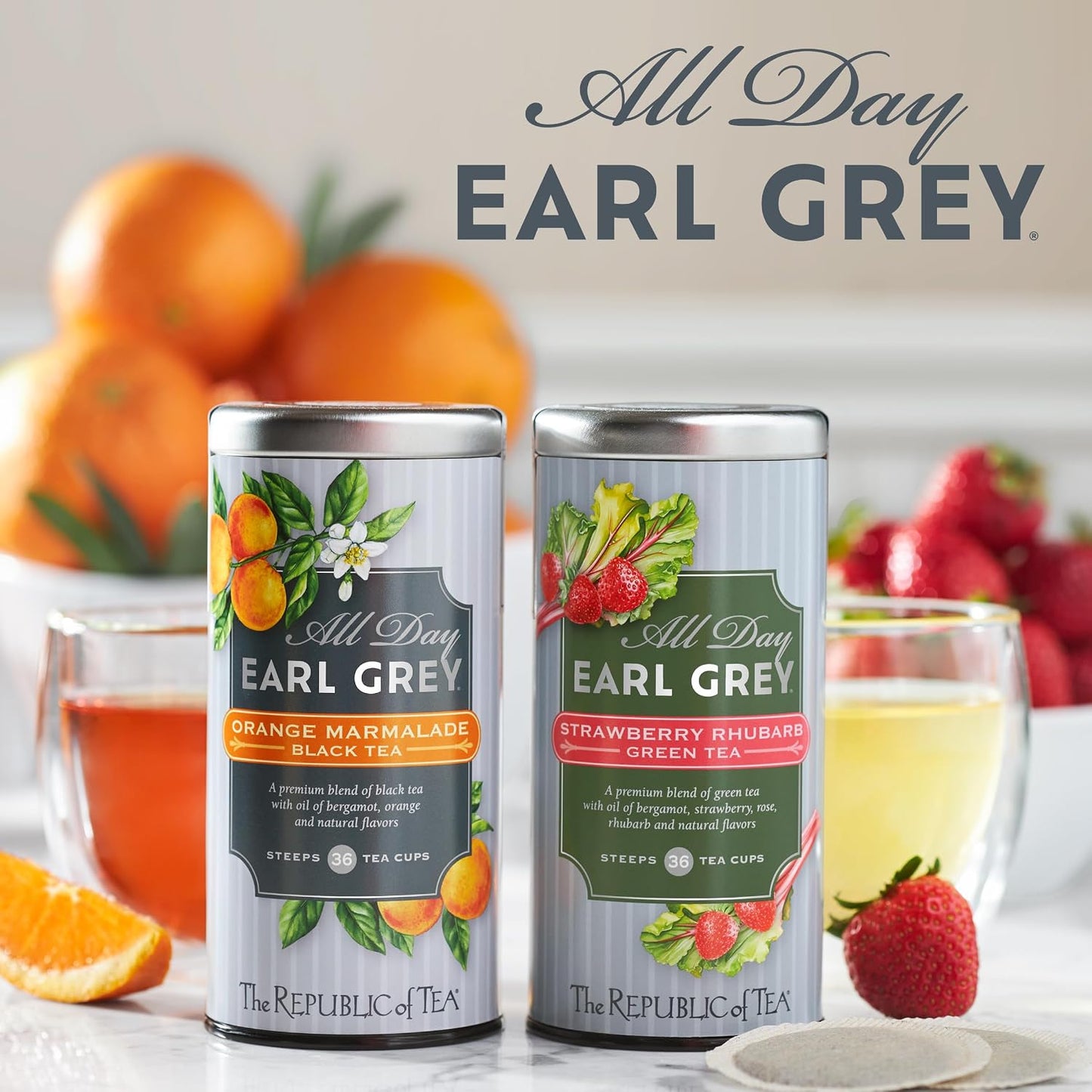 The Republic of Tea All Day Earl Grey Orange Marmalade Black Tea, 36 Count | Naturally Caffeinated. Made for morning or afternoon. Brisk and full-bodied with notes of lively citrus and bright bergamot.