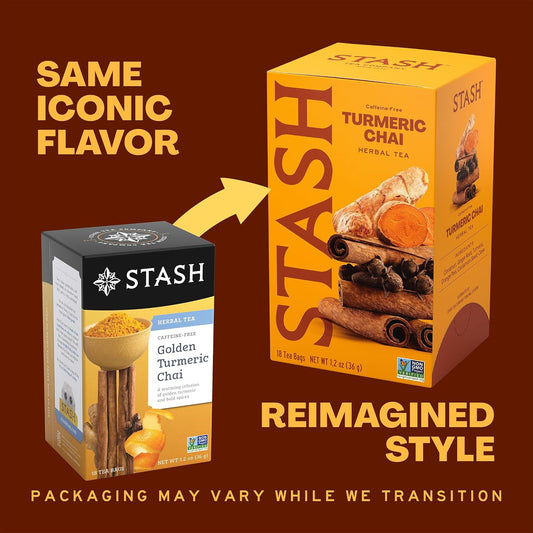 Stash Tea Turmeric Chai Herbal Tea - Naturally Caffeine Free, Non-GMO Project Verified Premium Tea with No Artificial Ingredients, 18 Count (Pack of 6) - 108 Bags Total