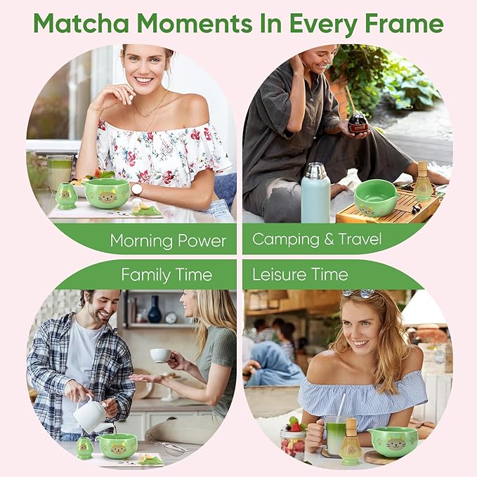 Matcha Whisk Set, 8Pcs Matcha Set for Ceremony, Matcha Whisk and Ceramic Bowl with Matcha Scoop & Sifter and All Accessories for Breakfast