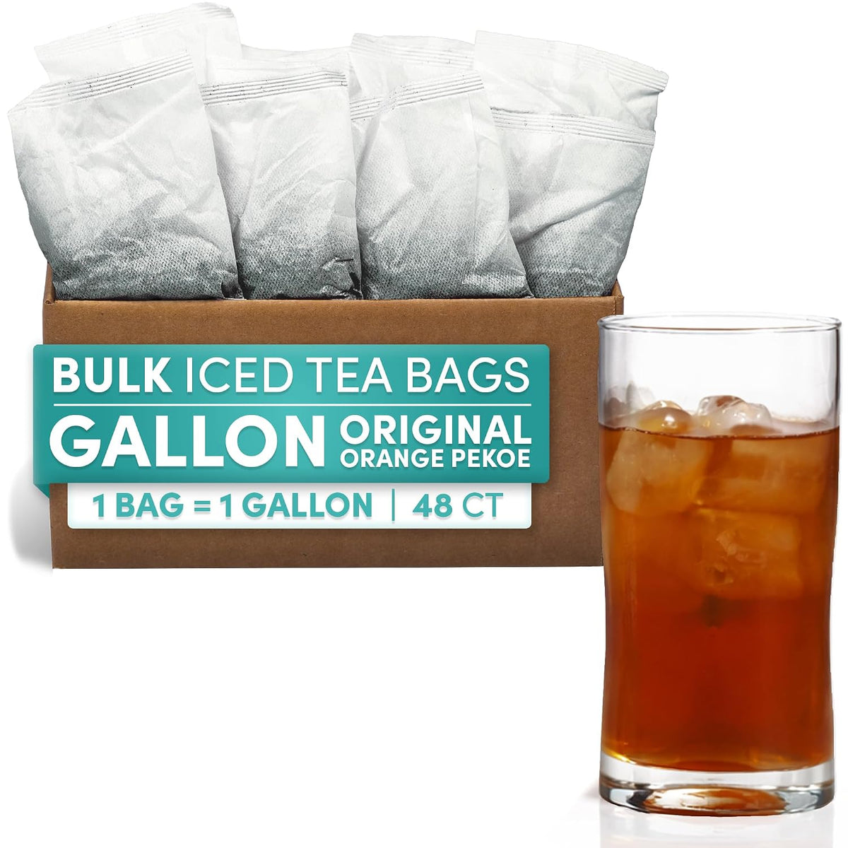 Black Orange Pekoe Iced Tea Bags, 1 Gallon Tea Bags, 48 Count, Bulk Iced Tea Packs, Orange Pekoe Tea for Restaurants, Cafes &amp; Home