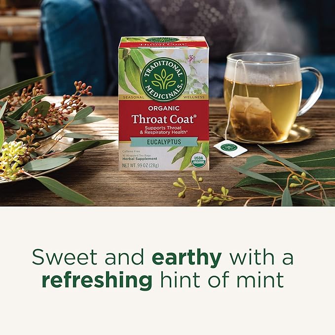 Traditional Medicinals Tea, Organic Throat Coat Eucalyptus, 96 Tea Bags (6 Pack)