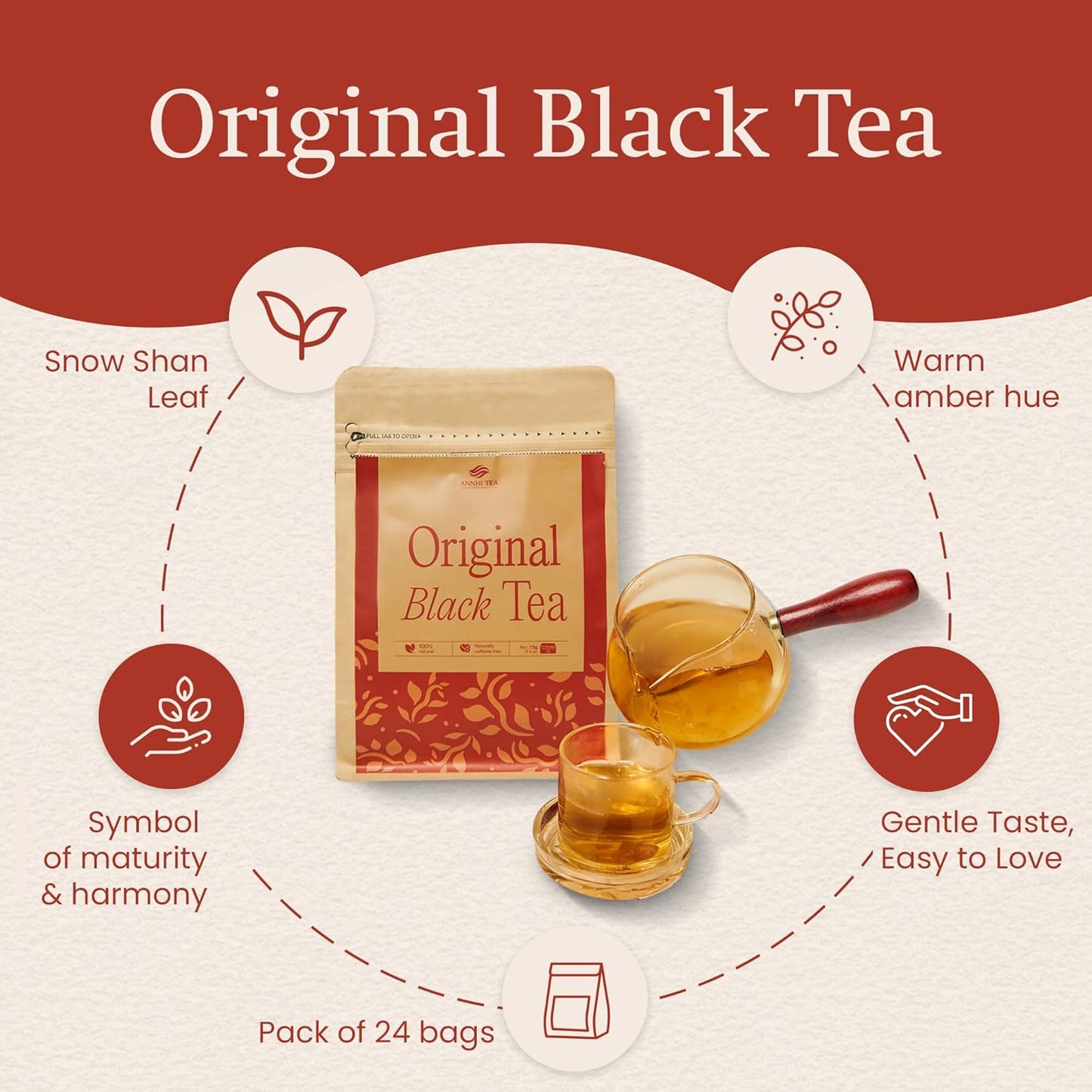 ANNHI TEA Original Black Tea - 24 Individually Wrapped Tea Bags, Loose Leaf, Smooth, Flavourful & Robust with Notes of Honey, Enjoy Hot or Iced, Natural Vietnamese Tea Pack