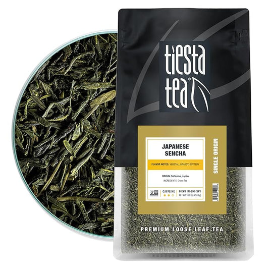 Tiesta Tea - Japanese Sencha Tea, Loose Leaf, Single Origin Premium Sencha Green Blend, Pure Unblended Medium Caffeinated Blend, Make Hot or Iced & Up to 200 Cups, 16oz Resealable Bulk Pouch