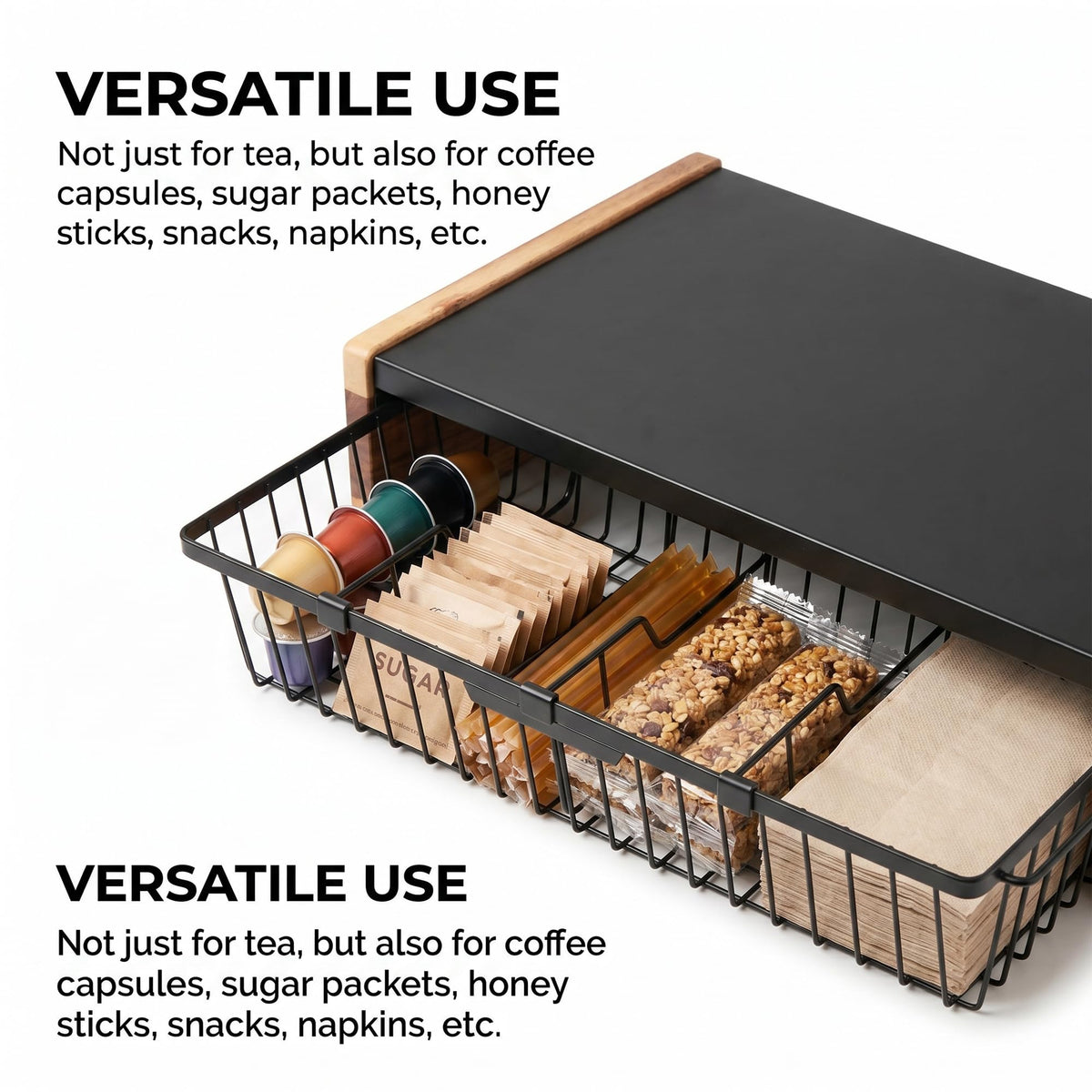 WILDMOS Tea Bag Organizer,Wire Basket Drawer Design for Teabag Holder Container for Countertop,Tea Station Chest Display